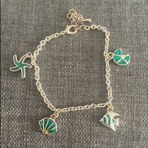 Gold and teal seashell bracelet